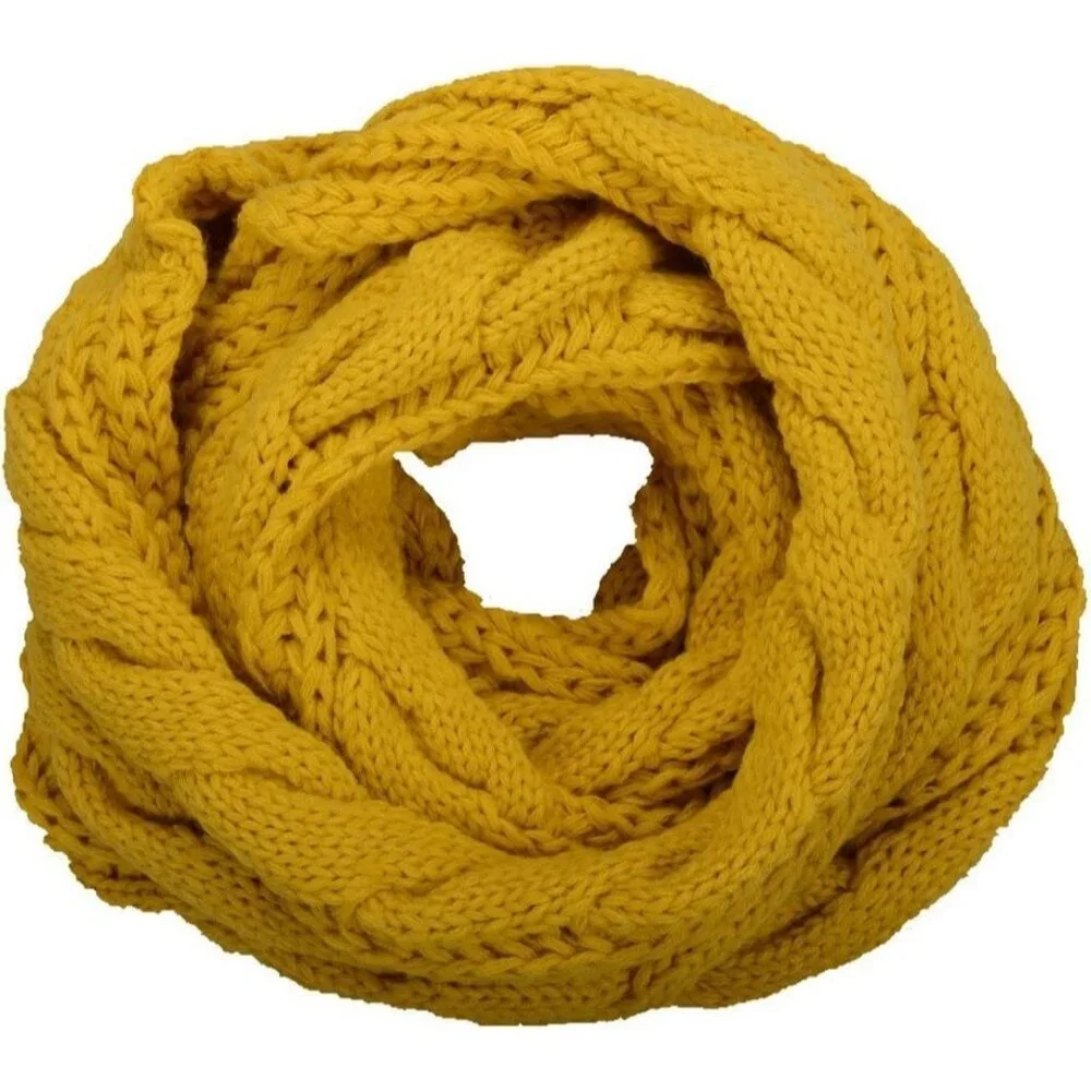Women's Twist Mustard Thick Ribbed Knit Winter Infinity Circle Loop Scarf